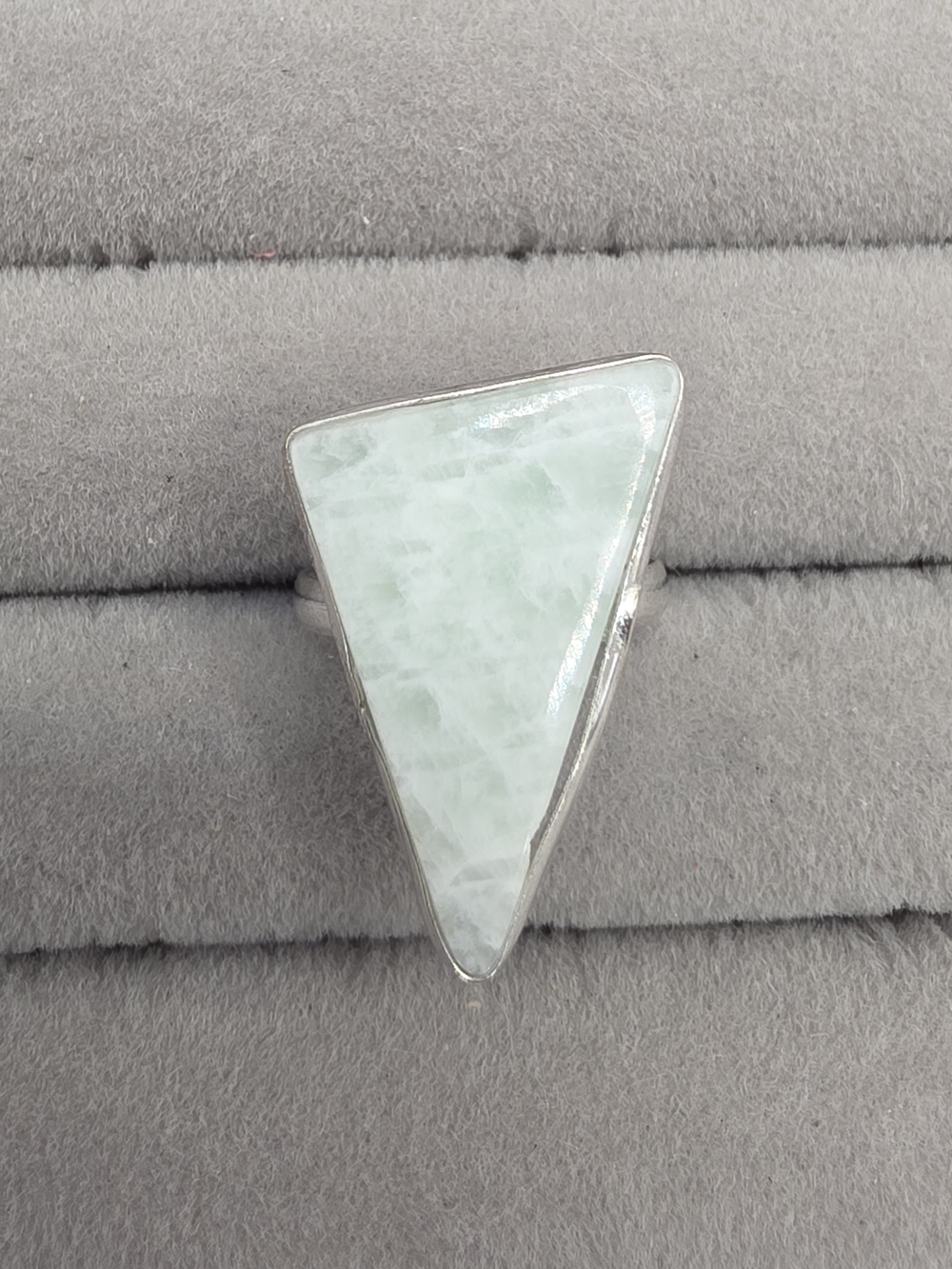 Silver Plated Triangle Amazonite Statement Ring Size 7 - Light Blue